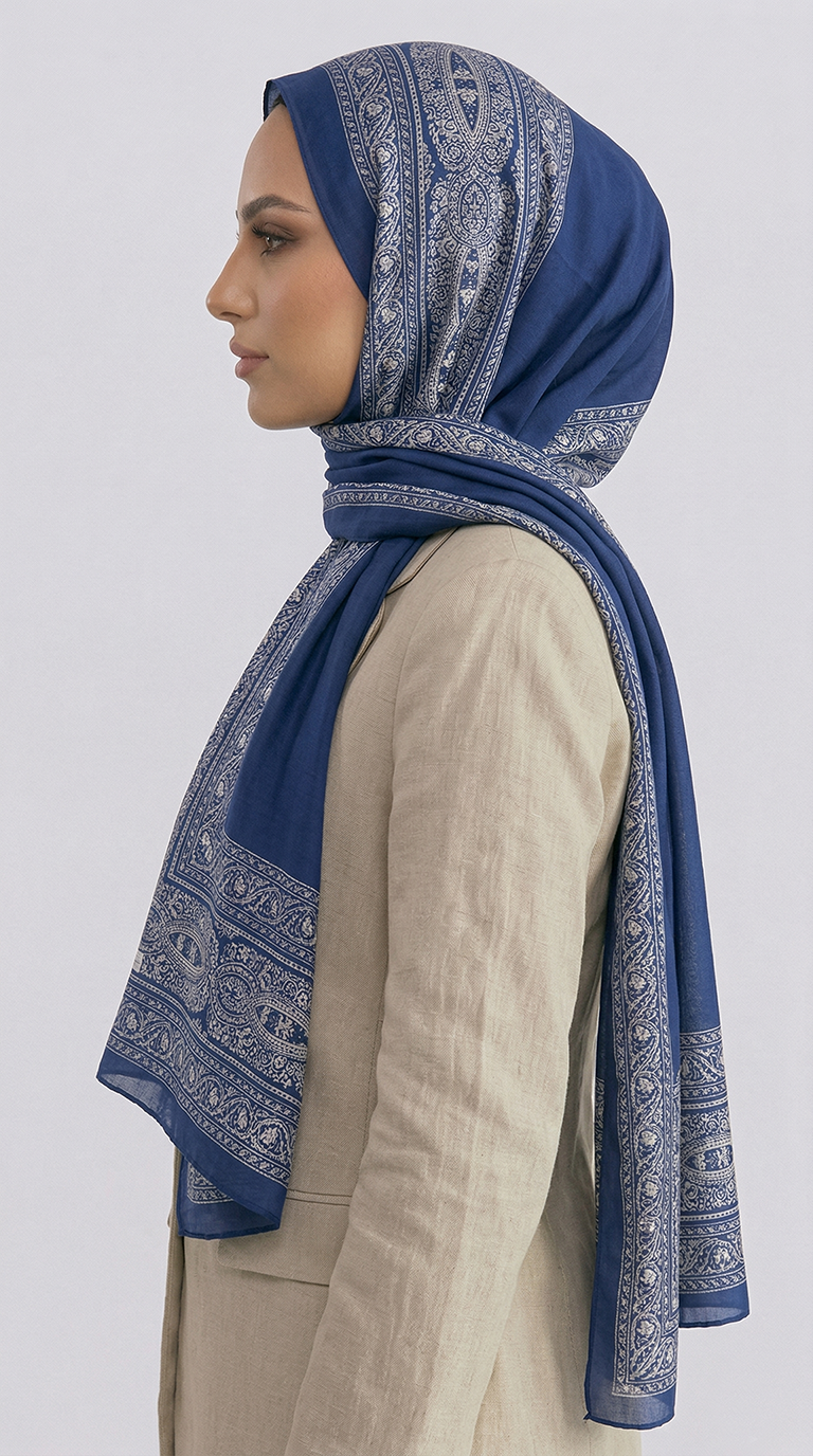 Karaca EşarpCOTTON ŞAL ZİNCİR DESENLİ COTTON ŞAL - LACİVERT