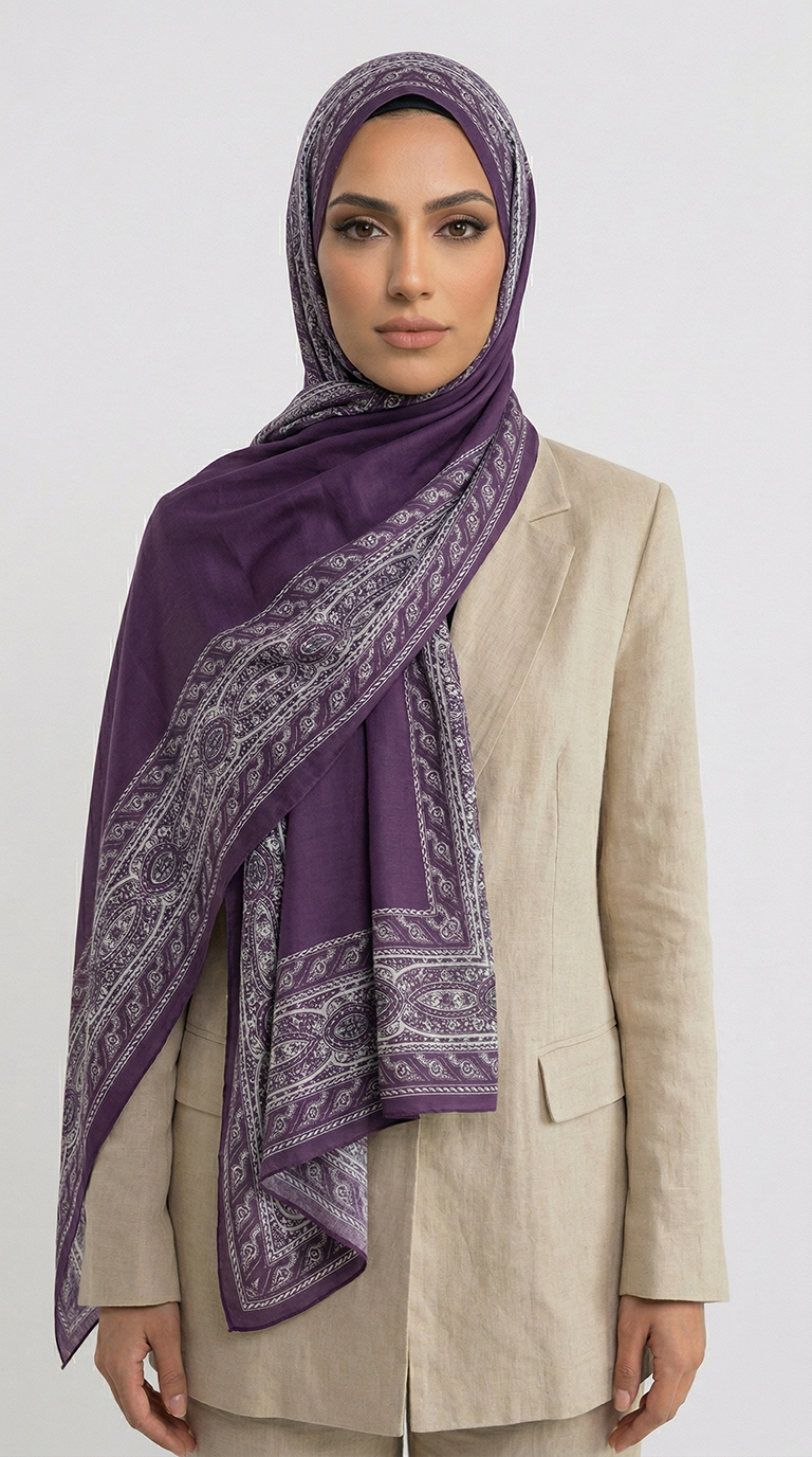 Karaca EşarpCOTTON ŞAL ZİNCİR DESENLİ COTTON ŞAL - MOR / KREM
