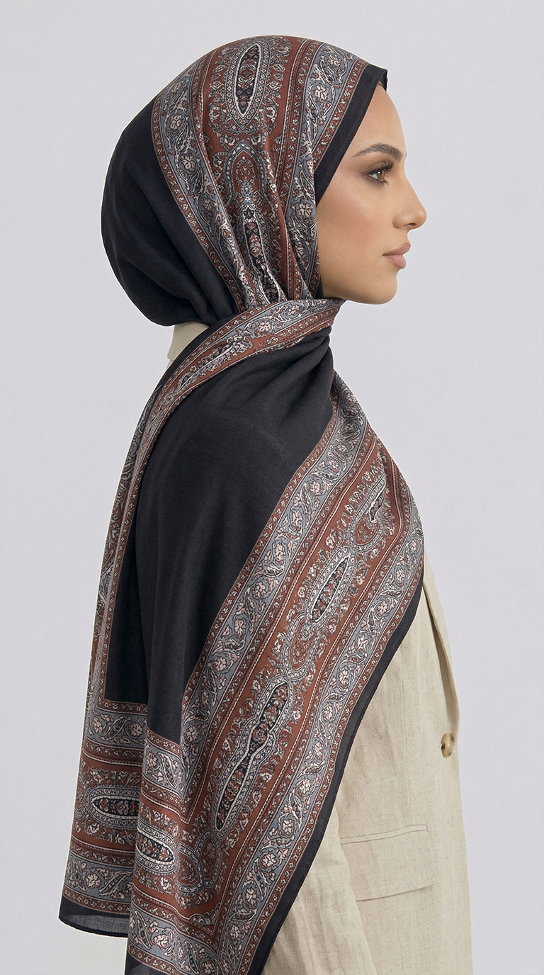 Karaca EşarpRAYON EŞARPZİNCİR DESENLİ COTTON ŞAL - SİYAH / KIRMIZI