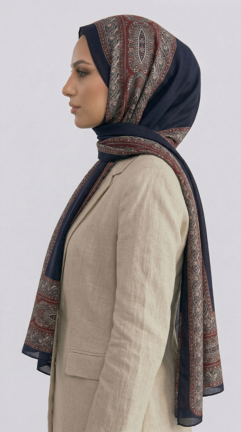 Karaca EşarpRAYON EŞARPZİNCİR DESENLİ COTTON ŞAL - SİYAH / KIRMIZI