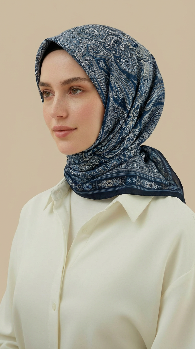 Karaca Eşarp ŞAL EŞARP ZÜMRÜT DESENLİ 120 CM COTTON ŞAL EŞARP - MAVİ