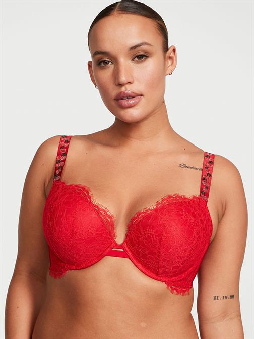 Işıltılı Askılı Dantel Push-Up Sütyen