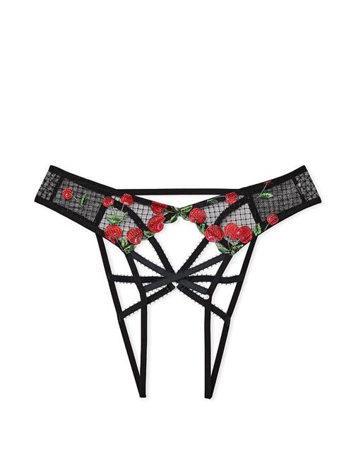 Kiraz İşlemeli Crotchless Arkası Açık Külot