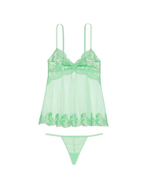 Transparan Boho Çiçek İşlemeli Babydoll Seti