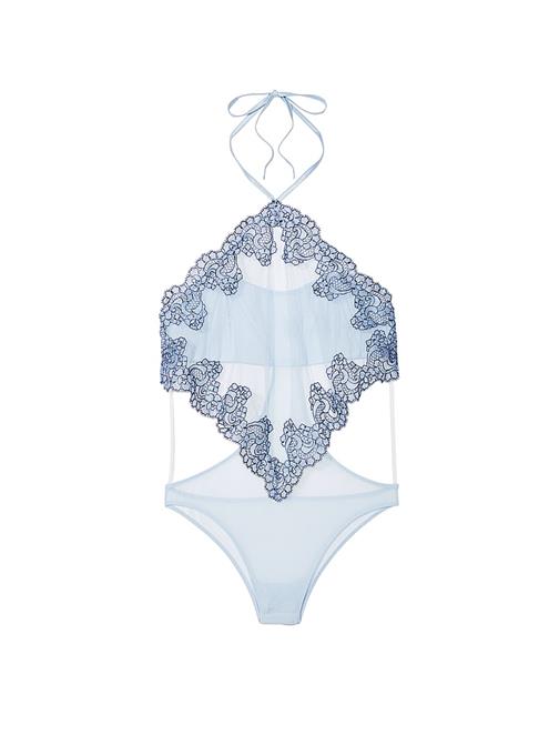 Transparan Boho Çiçek İşlemeli Boyundan Bağlamalı Teddy