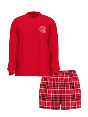 Uzun Kollu Tişört Şort Flannel Pijama Takımı