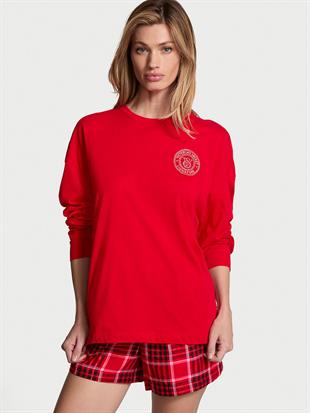 Uzun Kollu Tişört Şort Flannel Pijama Takımı