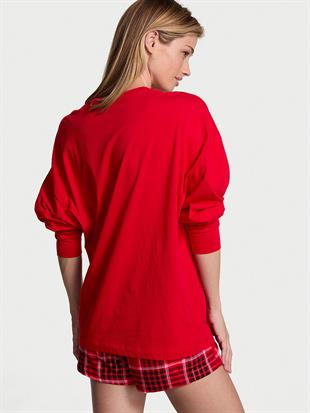 Uzun Kollu Tişört Şort Flannel Pijama Takımı