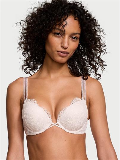 Bombshell 2 Beden Büyük Gösteren Işıltılı Çift Askılı Dantelli Push-Up Sütyen