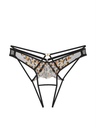 Leopar İşlemeli Crotchless Brazilian Külot