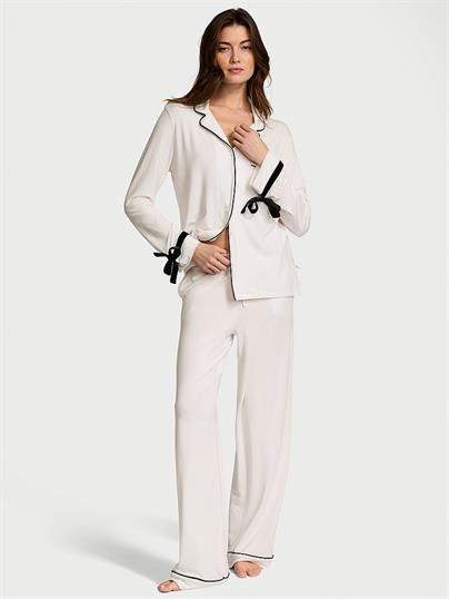 Modal Yumuşak Kadife Kenarlı Uzun Pijama Takımı