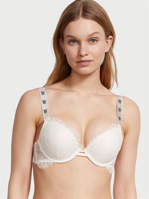 Dantelli Işıltılı Askılı Push-Up Sütyen