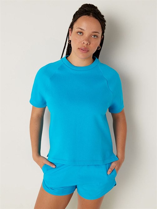 Fleece Cropped Short-Sleeve Crewneck Sweatshirt