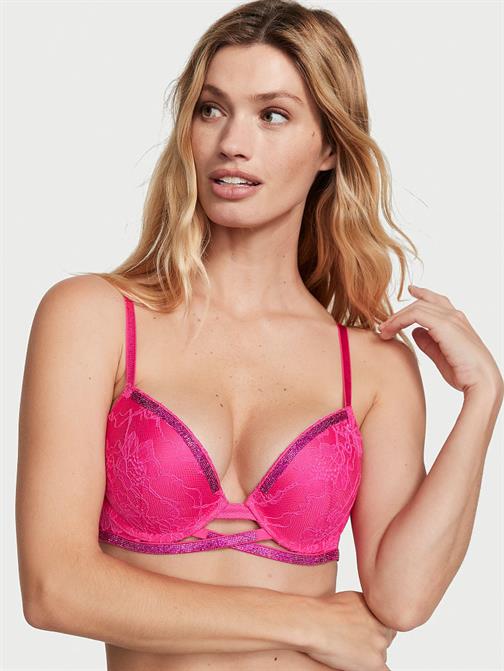 Işıltılı Çapraz Askılı Dantelli Push-Up Sütyen