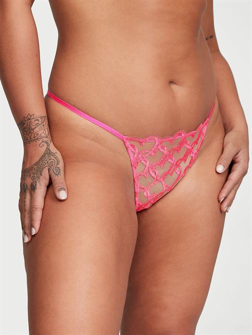 Işıltılı Kalp İşlemeli V-String Külot