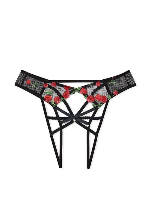 Kiraz İşlemeli Crotchless Arkası Açık Külot