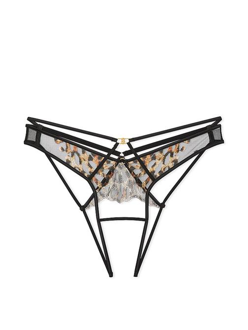 Leopar İşlemeli Crotchless Brazilian Külot