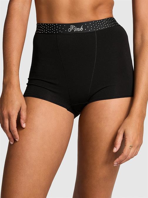 Logolu Pamuklu Yüksek Bel Boyshort Külot