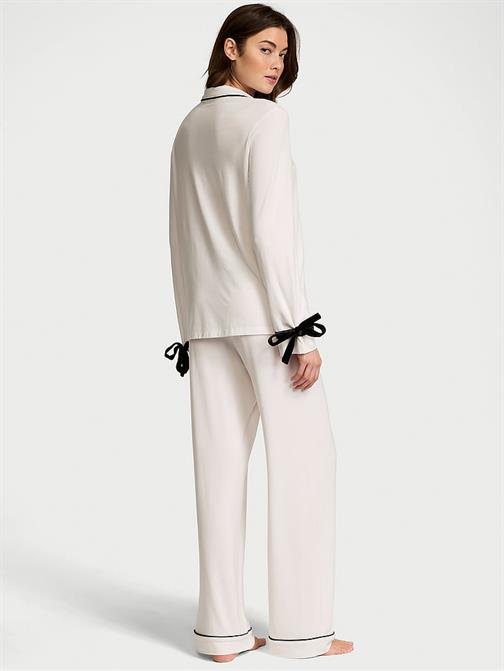 Modal Yumuşak Kadife Kenarlı Uzun Pijama Takımı