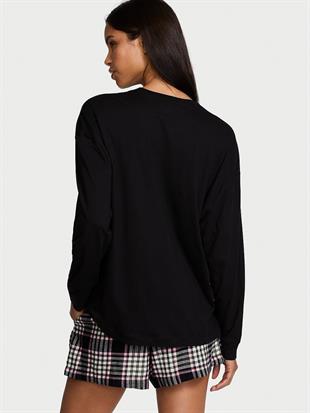Uzun Kollu Tişört Şort Flannel Pijama Takımı