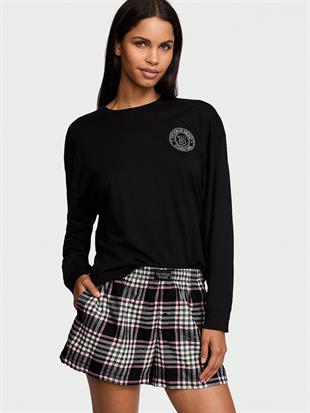 Uzun Kollu Tişört Şort Flannel Pijama Takımı