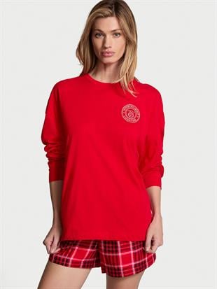 Uzun Kollu Tişört Şort Flannel Pijama Takımı