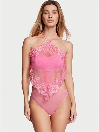 Transparan Boho Çiçek İşlemeli Boyundan Bağlamalı Teddy