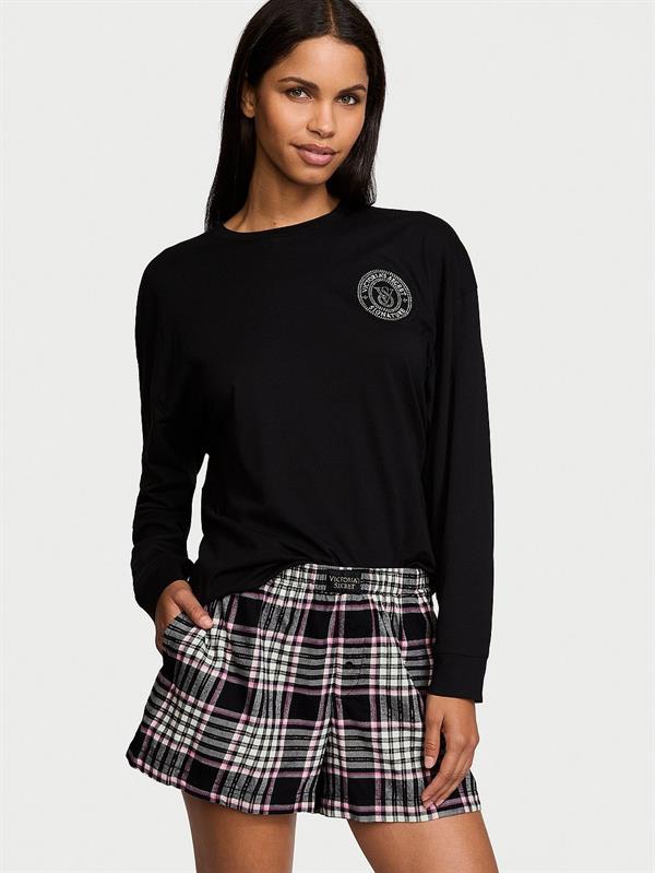 Uzun Kollu Tişört Şort Flannel Pijama Takımı