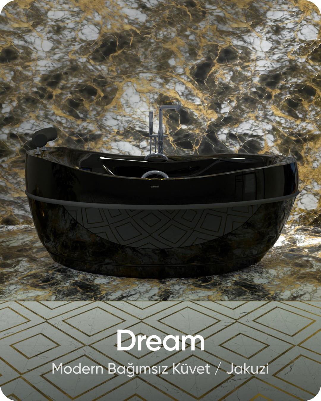 Dream Siyah Bağımsız Küvet / Jakuzi 190x95x80 cm
