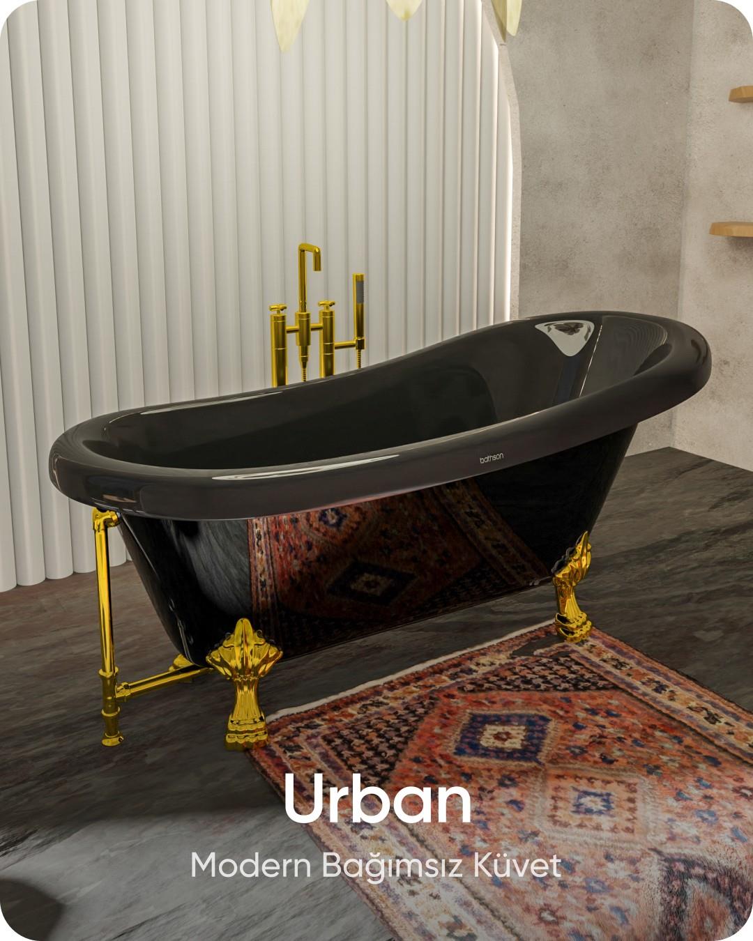 Urban Siyah - Gold Aslan Ayaklı Bağımsız Küvet 170x80x85 cm