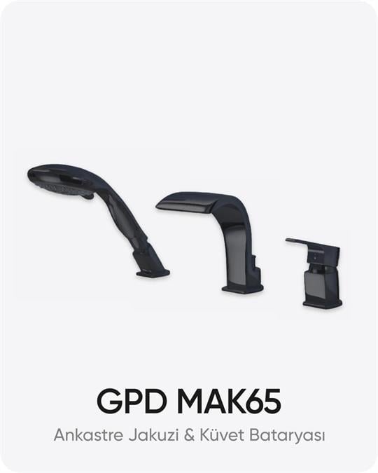 GPD MAK65 Ankastre Jakuzi ve Küvet Bataryası 3 Delikli Mat Siyah