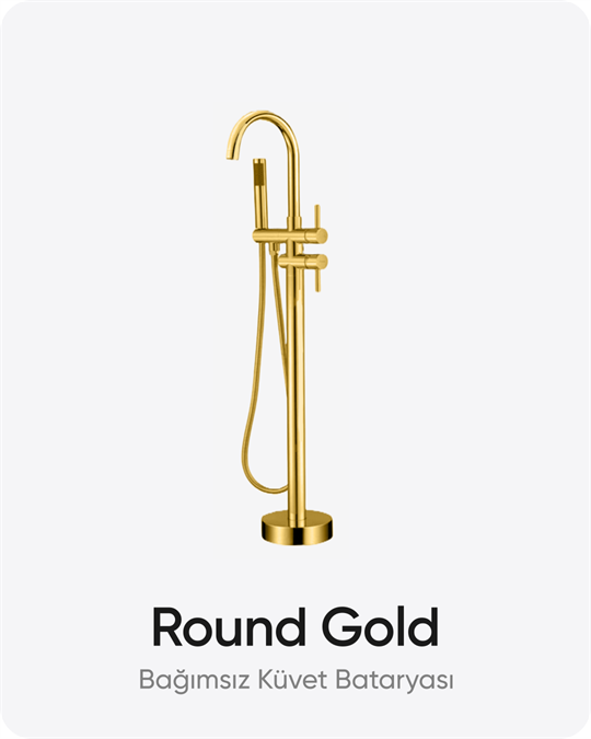 Round Gold Ayaklı Bağımsız Küvet Bataryası Altın Renk