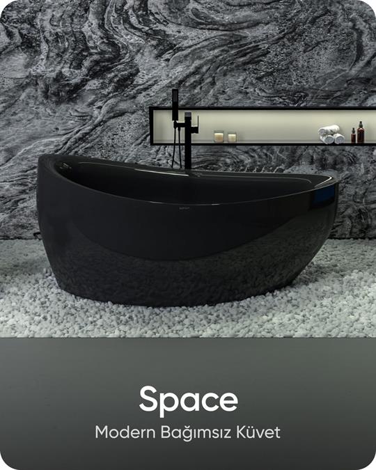 Space Siyah Bağımsız Küvet 172x96x75 cm