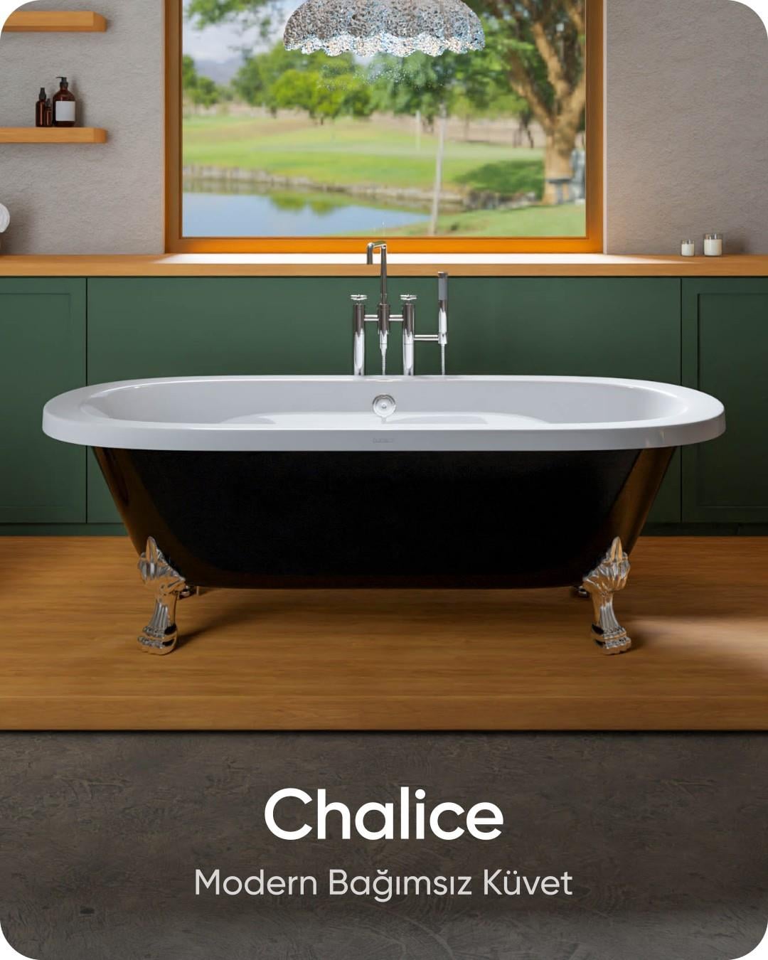 Chalice Siyah - Beyaz Aslan Ayaklı Bağımsız Küvet 180x80x65 cm