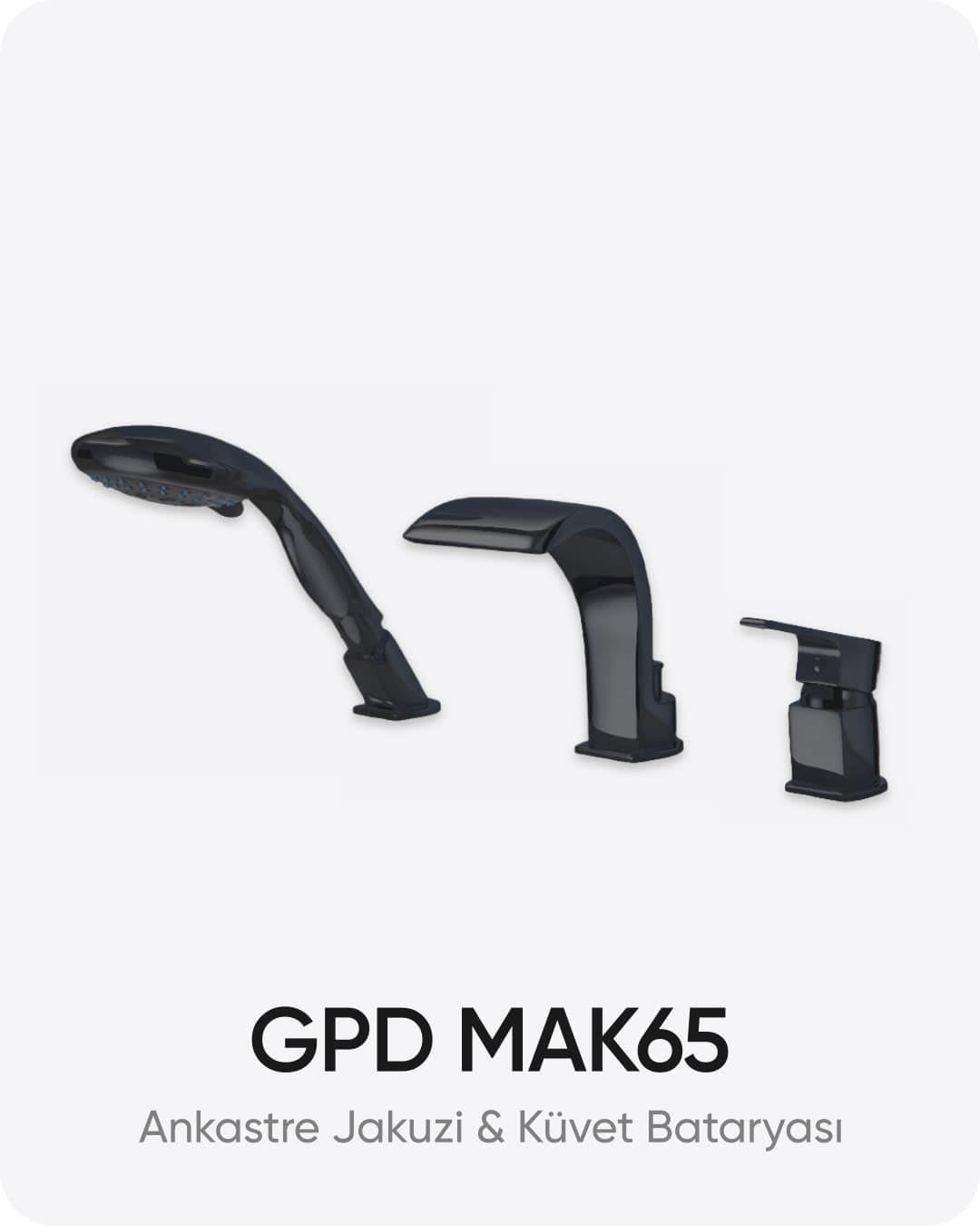 GPD MAK65 Ankastre Jakuzi ve Küvet Bataryası 3 Delikli Mat Siyah