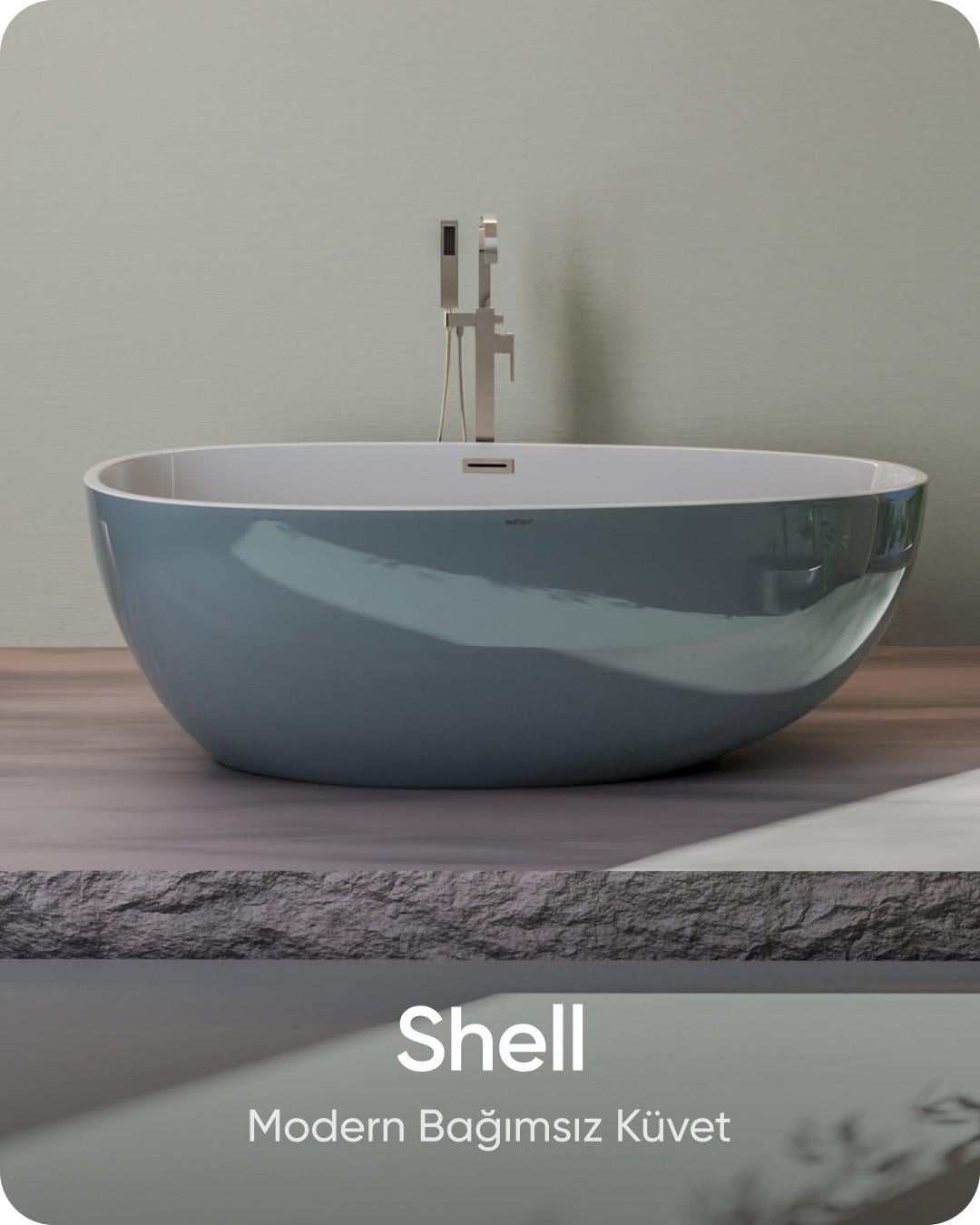 Shell Galaksi Gri-Beyaz Bağımsız Küvet 168x86x60 cm