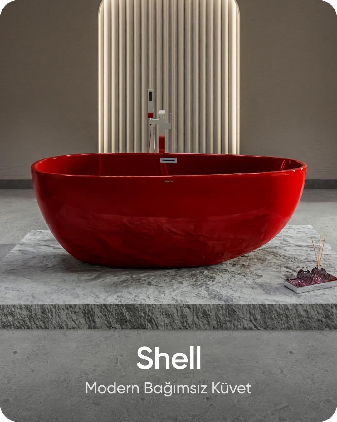 Shell Kırmızı Bağımsız Küvet 168x86x57 cm
