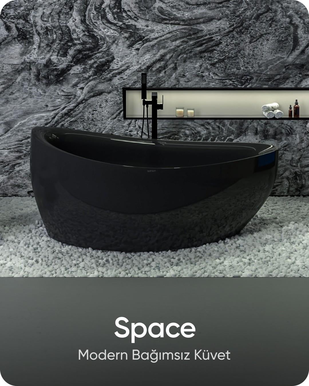 Space Siyah Bağımsız Küvet 172x96x75 cm