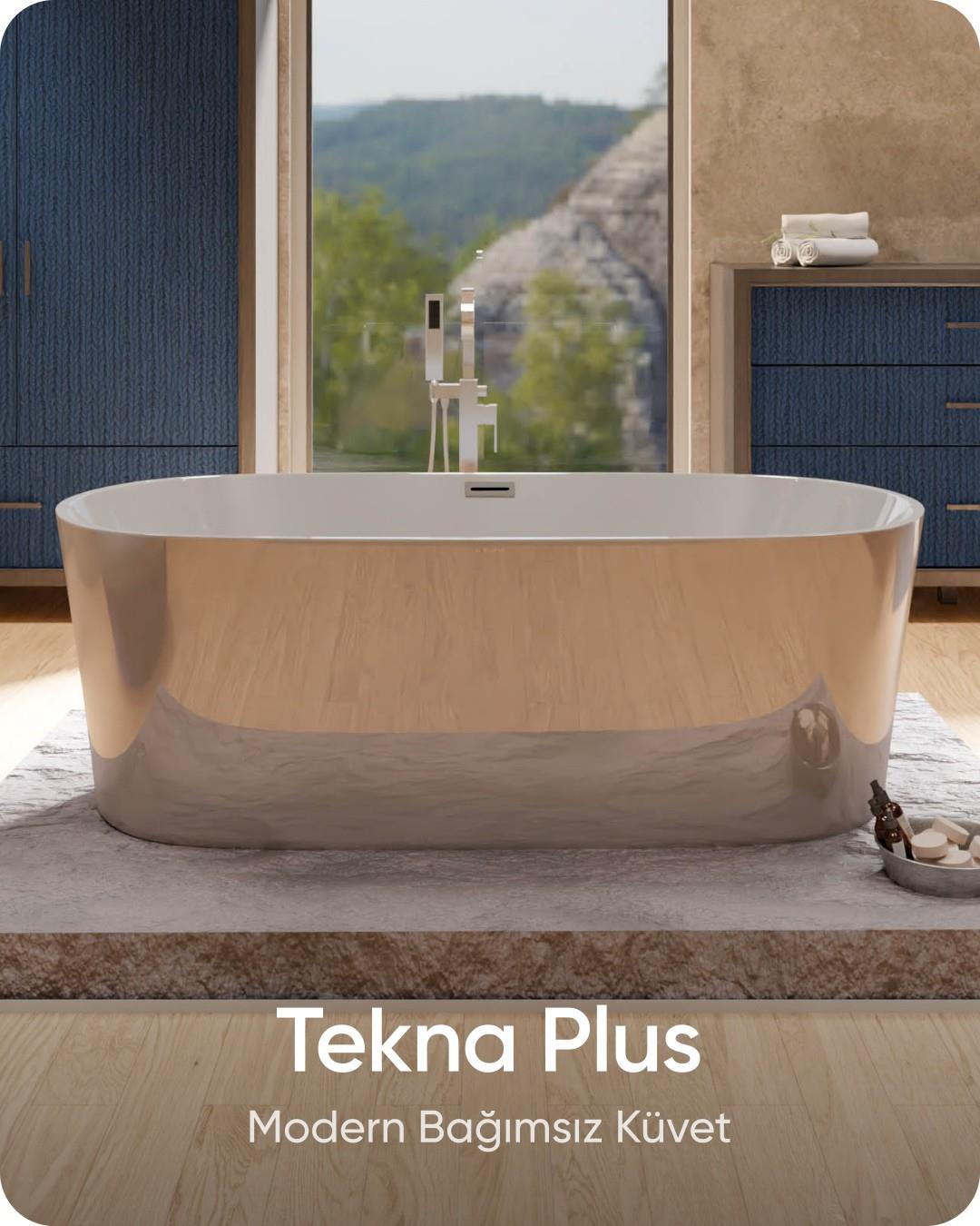 Tekna Plus Krem Bej - Beyaz Bağımsız Küvet 176x80x60 cm