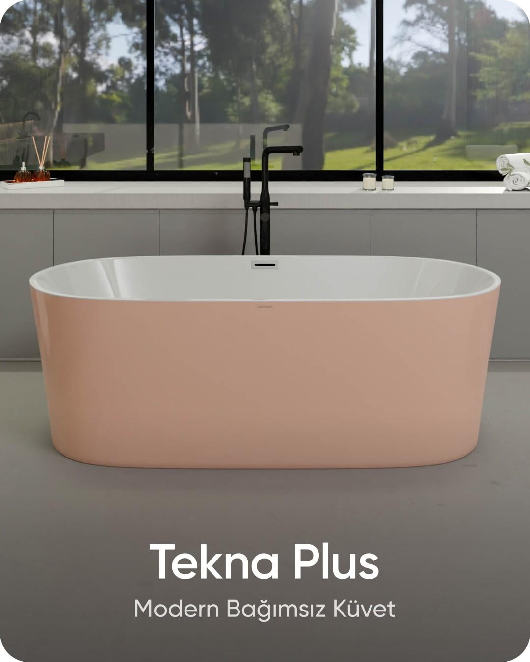 Tekna Plus Pudra Pembe - Beyaz Bağımsız Küvet 176x80x60 cm