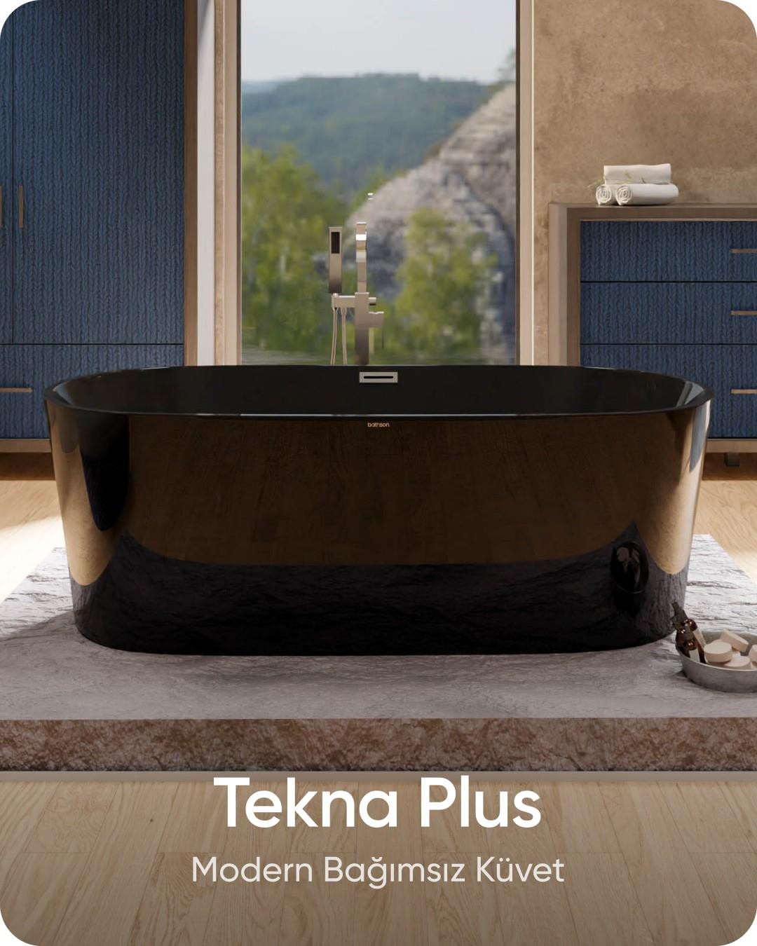 Tekna Plus Siyah Bağımsız Küvet 176x80x60 cm