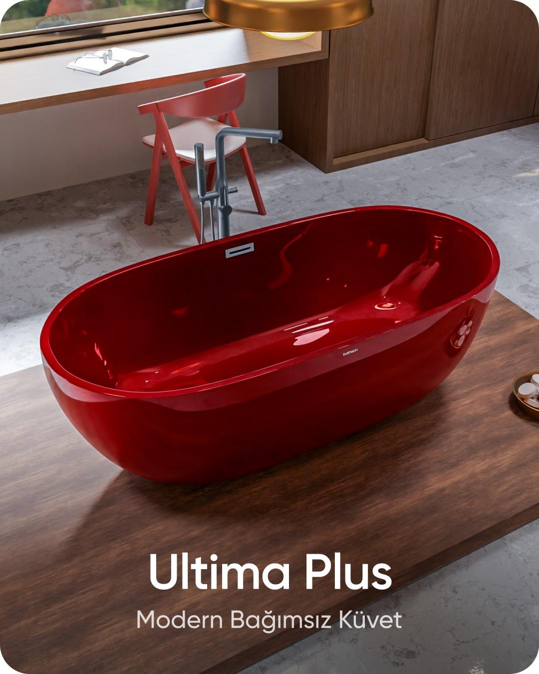 Ultima Plus Vişne Kırmızısı Bağımsız Küvet 178x78x60 cm