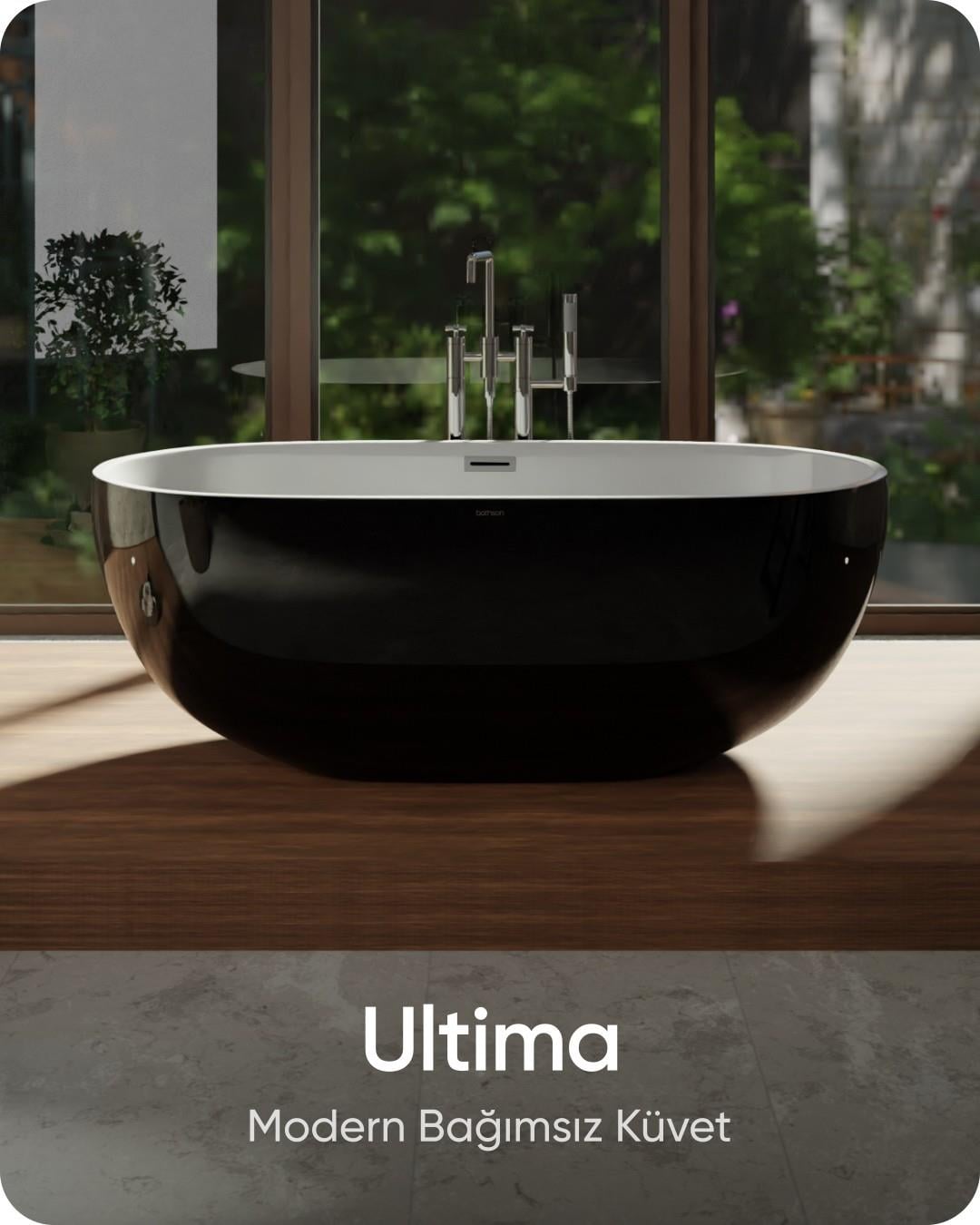 Ultima Siyah-Beyaz Bağımsız Küvet 164x77x60 cm