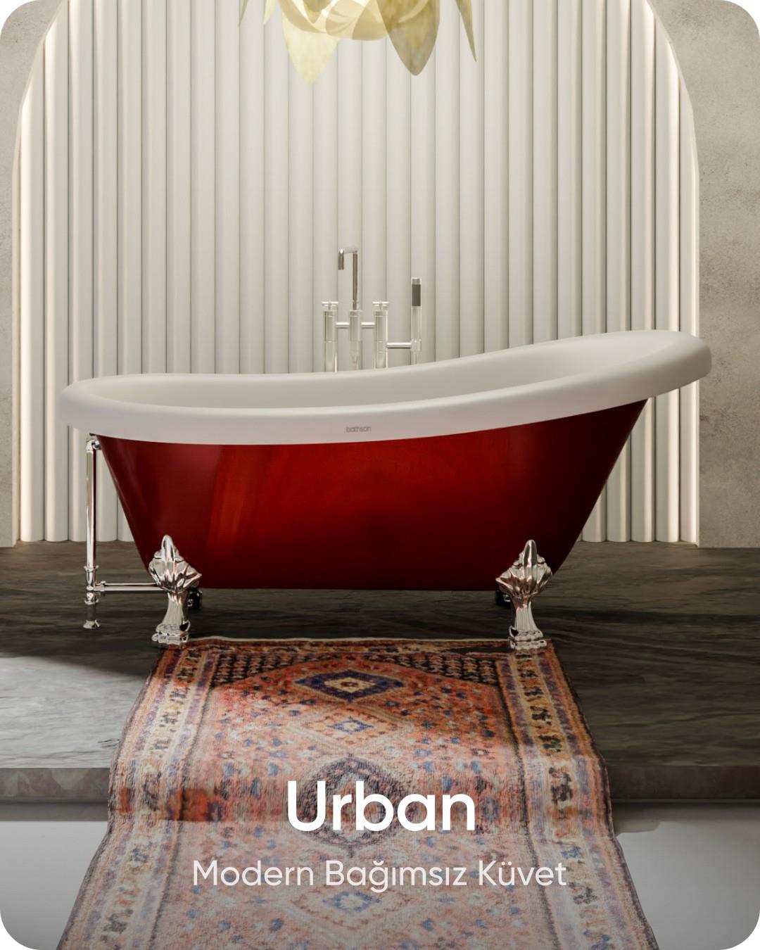 Urban Vişne Kırmızısı - Beyaz Aslan Ayaklı Bağımsız Küvet 170x80x85 cm