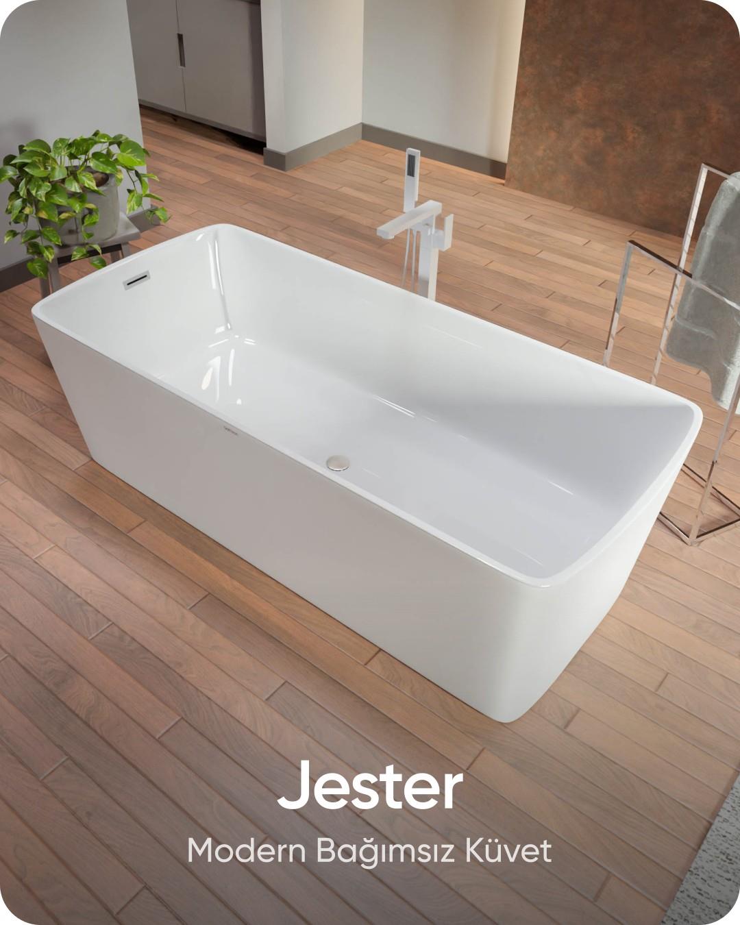 Jester Beyaz Bağımsız Küvet 185x87x65 cm | Jakuzi Center