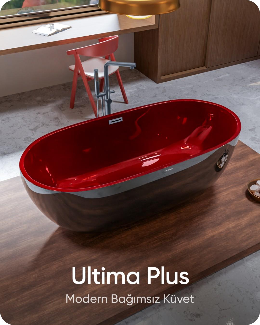 Ultima Plus Antrasit - Vişne Kırmızısı Bağımsız Küvet 178x78x60 cm