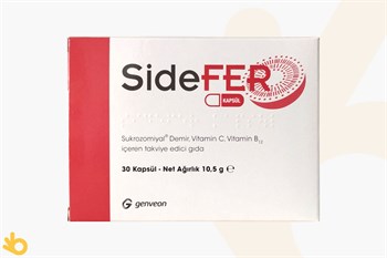 Sidefer - Sukrozomiyal Demir, C Vitamini, B12 Vitamini - Takviye Edici Gıda - 30 Kapsül