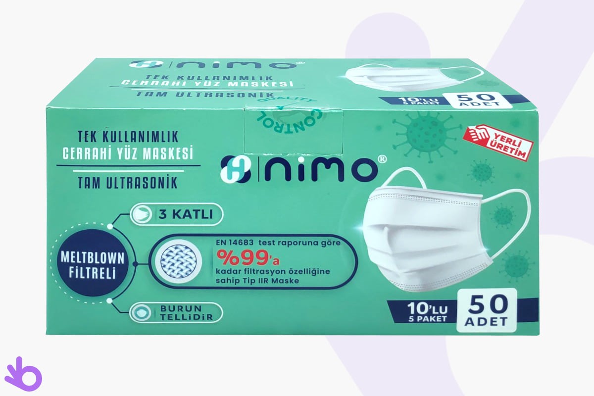 Nimo Meltblown Cerrahi Maske - 3 Katlı - 50'li Paket | bikalite
