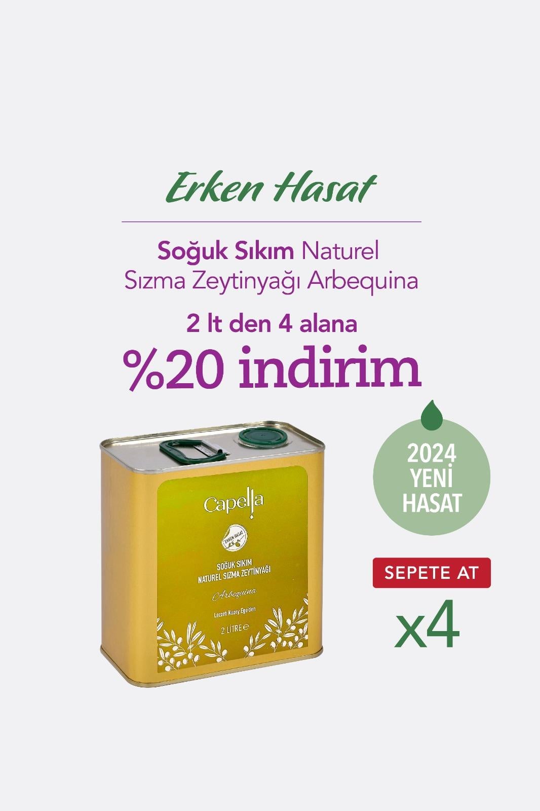 Erken Hasat Arbequina Zeytinyağı 2 lt x 4