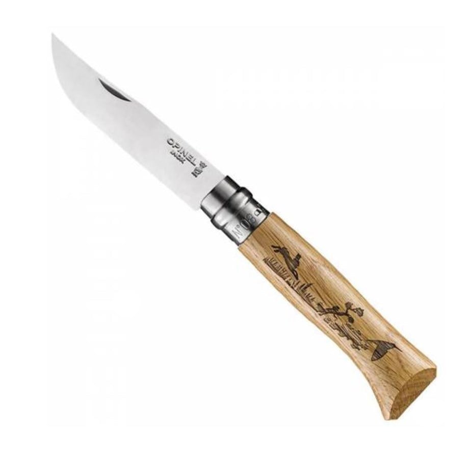 Opinel Inox No 8 Meşe Saplı Yaban Tavşanı Desenli Paslanmaz Çelik Çakı